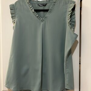 Allegra K Ruffled V-Neck Blouse - Soft Green